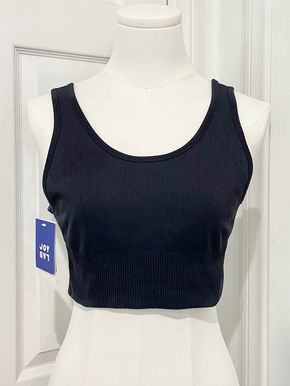 NWT- JoyLab Black Ribbed Medium Support Seamless Sports Bra Tank- Medium